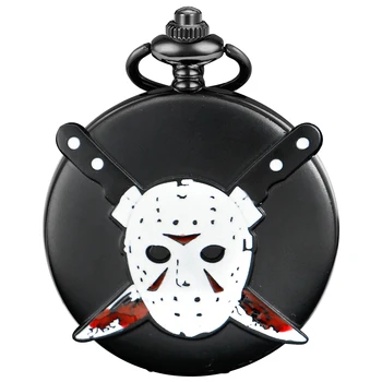 Classic Horror Movie Mask Butcher Black Quartz Pocket Watch Popular Men's Necklace Pendant Women's Children's Jewelry