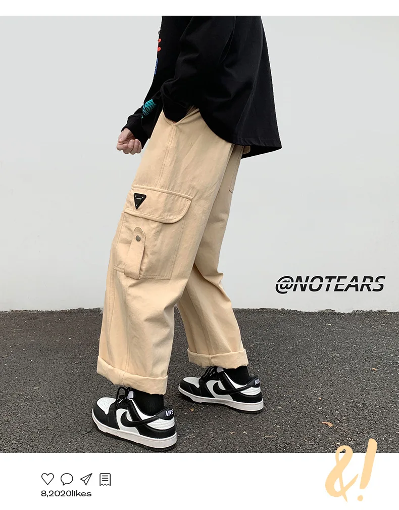 black cargo pants CnHnOH Spring and Summer New Straight Casual Pants Male Youth Brand Loose Overalls Lazy Style Trend Casual Pants cargos for men