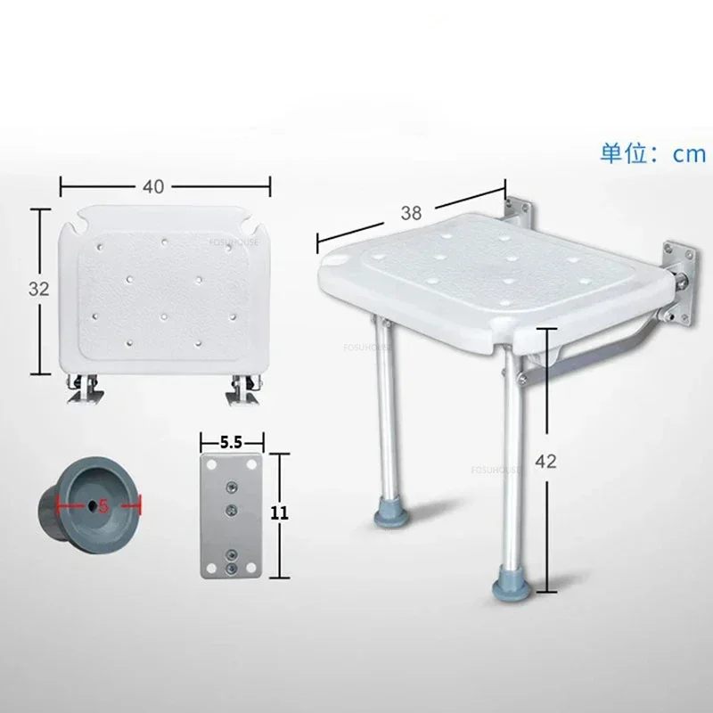 Aluminum Wall-mounted Bathroom Seats Folding Shower Chair Home Non-slip Barrier-free Bath Chair Elderly Special Stool with Legs 6