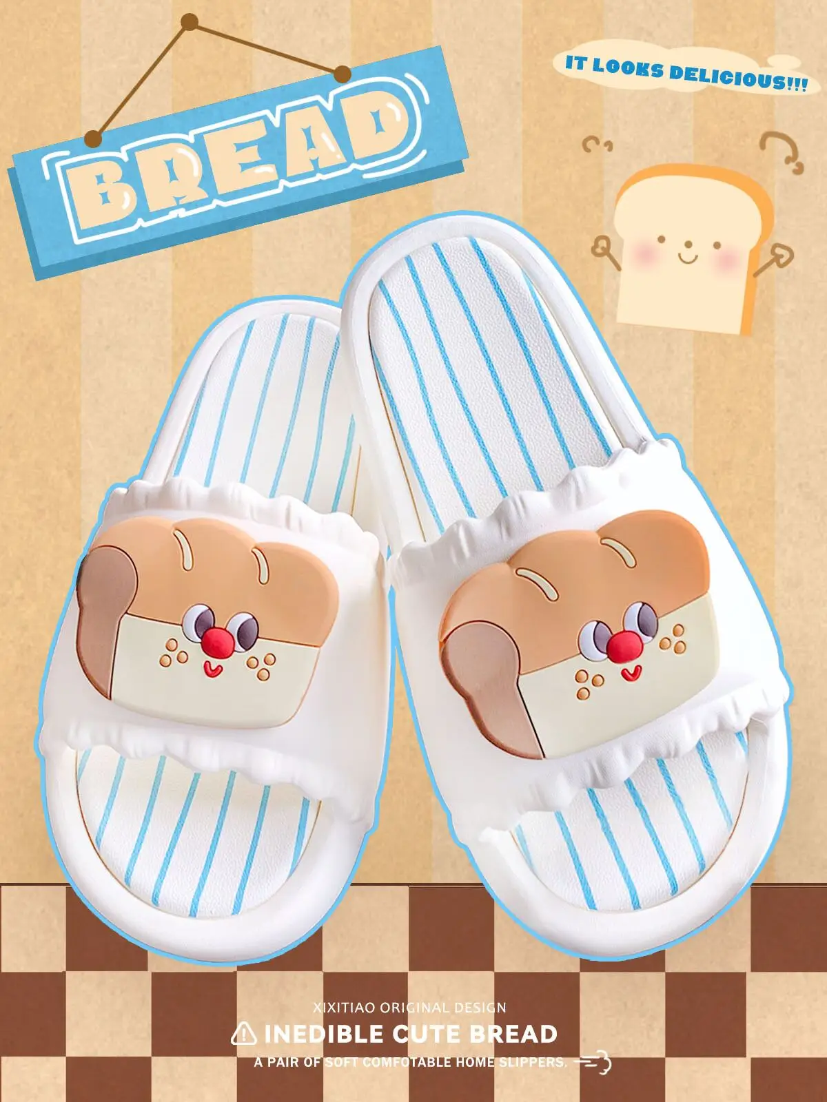 

Funny Cute Toast Slippers For Women Summer Outwear Flip Flops Home Slippers Anti Slip EVA Soft Sole Cartoon Slippers Instagram