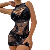 Lingerie Sexy en résille à strass pour femmes, body transparent en maille ajourée, tenue une pièce brillante Y2K chaude Lenceria 1