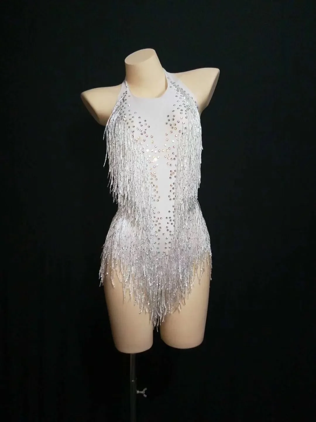 Dance dress Rhinestones dress latin women bodysuit singer white sparkly rhinestone tassel leotard nightclub jumpsuit dance DS show stage wear stretch outfit