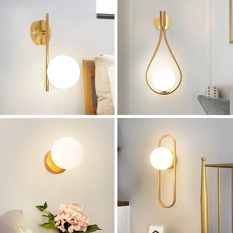 Lámparas de pared de mesita de noche para baño, de cristal, luz de pared interior decoración artesanal, soporte de pared, luz para sala estar AliExpress