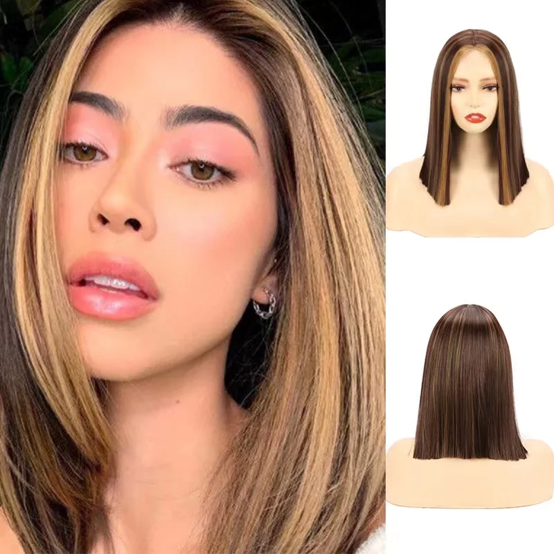 

Short Straight Synthetic Wigs 13x1 Lace Frontal Wig For Black White Women Halloween Christmas Cosplay Daily Heat Resistant Fiber