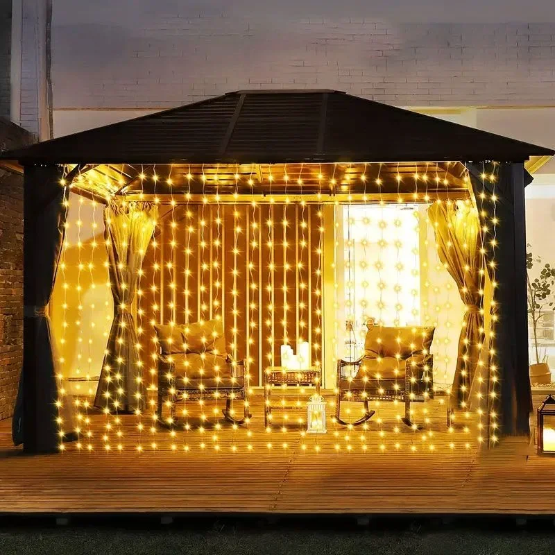 Description Picture 4 of item3M/6M 8 Modes Solar Curtain String Fairy Lights,for Porch Backyard Wedding Party Home Garden Christmas Decoration Natal Mariage