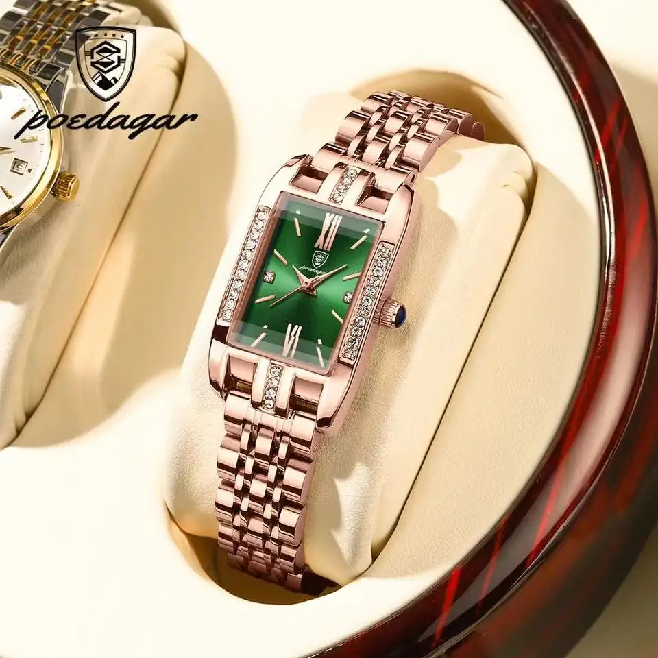 POEDAGAR High Quality Diamond Watch Top Brand Luxury Fashion Business Rectangle Waterproof Quartz Ladies Watches Stainless Steel 2