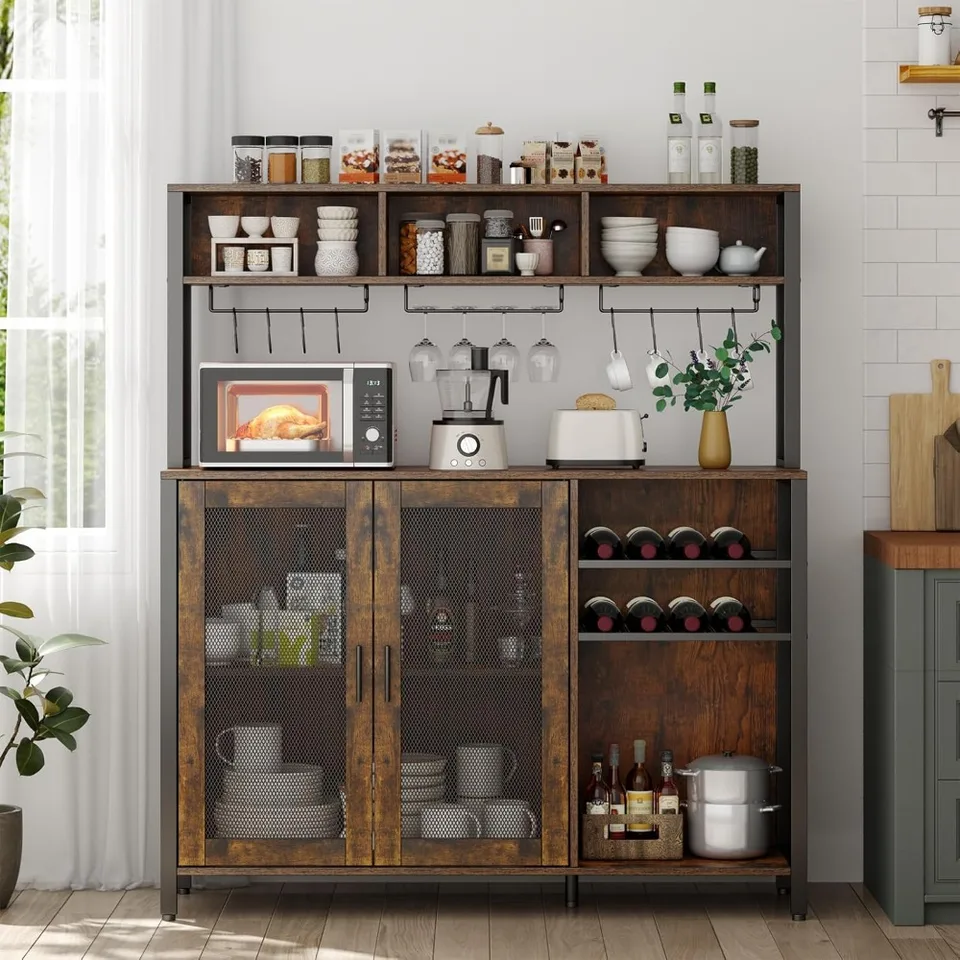 Industrial Wine Bar Cabinet with LED Lighting