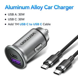 Vention 30W Mini USB - C Car Charger with Fast Charging Technology (Add 1M Type - C Cable)