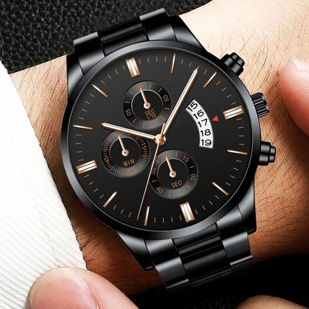 Simple Casual Men Business Steel Strap Buckle Date Quartz Analog Wrist Watch