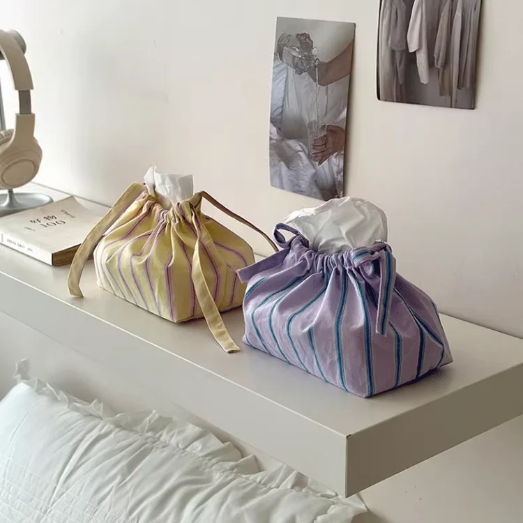 면 드로스트링 티슈 백 스트라이프 냅킨 거치대 용기, 한국 스타일 주방 테이블 정리정돈, 홈 룸 장식 액세서리