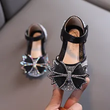 

Kids Glitter Sandals for Party Wedding Spring Summer Girls Sandals Princess Pearls Beading Bowtie Sweet Rhinestone Show Shoes