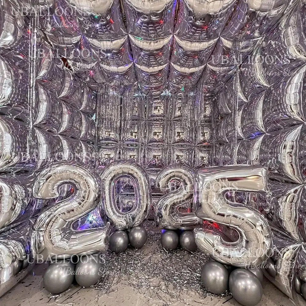 25/100 Stück Silber Luftballons Girlande Bogen Kit Quadratische Folie Hintergrund Luftballons Wand für Geburtstag Abschlussfeier Weihnachten Hochzeit Dekor – Detail 8