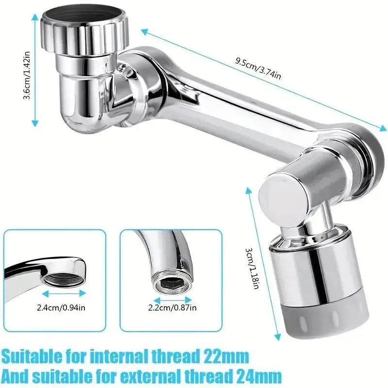 Faucet Extender 1pcs Alloy Robotic Arm 1080&deg; Rotating Universal Extension Swivel For Bathroom Sink