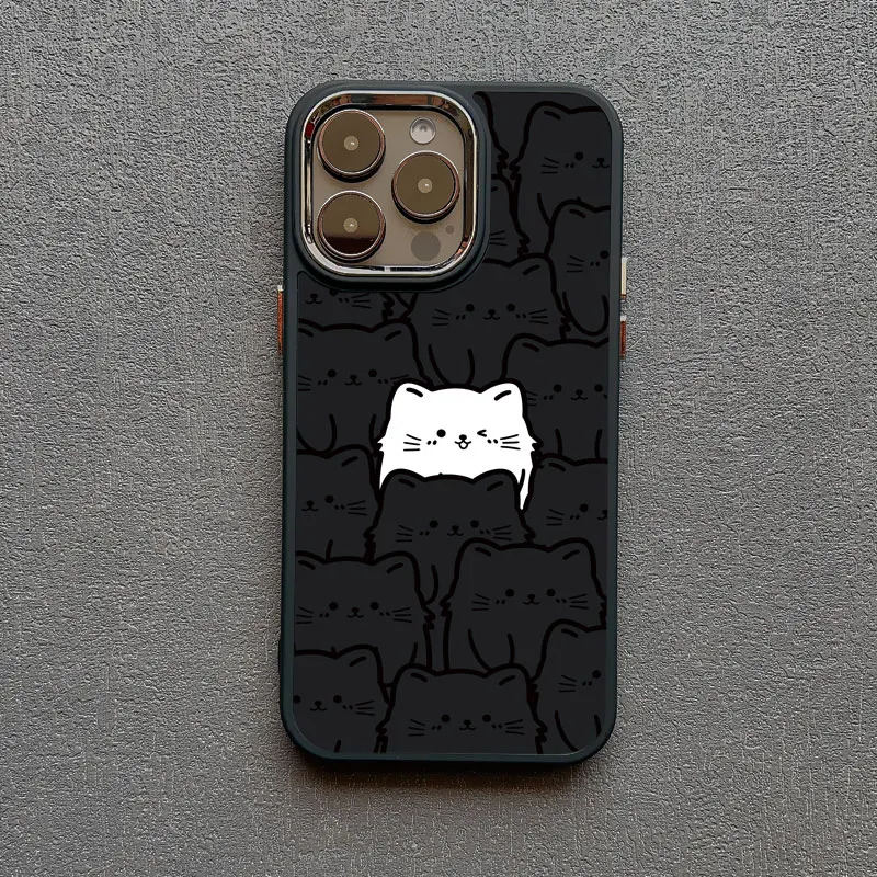 Süße Cartoon-Katzen-Handyhülle für iPhone 16 11 12 13 15 Pro Max X XR XS 14 7 8 Plus SE2 Weiche Paar-Silikon-TPU-Stoßfeste Hülle – Detail 3