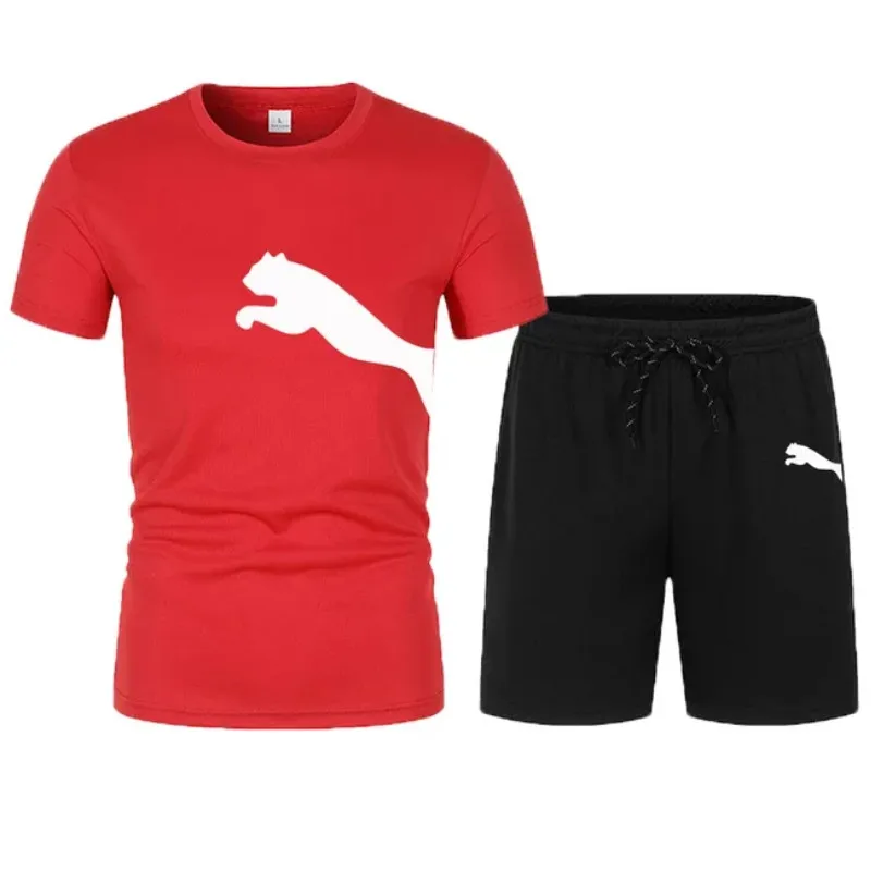 New,Men's T-Shirt and Short Pants Set, Sportswear, Streetwear, Tracksuit, Cotton T Shirts, Shorts Suit, Summer, Two Piece Sets