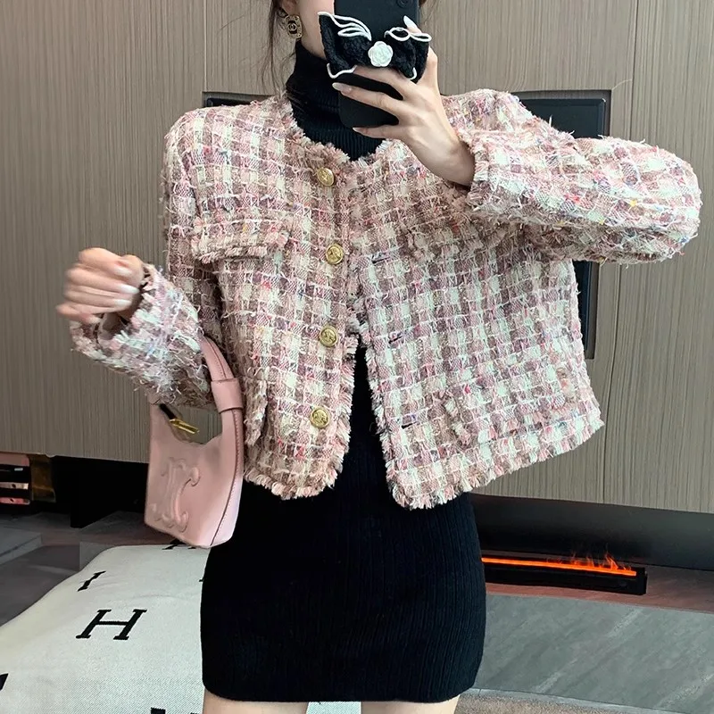 

Женская твидовая куртка, винтажная короткая куртка в Корейском стиле, Осень-зима