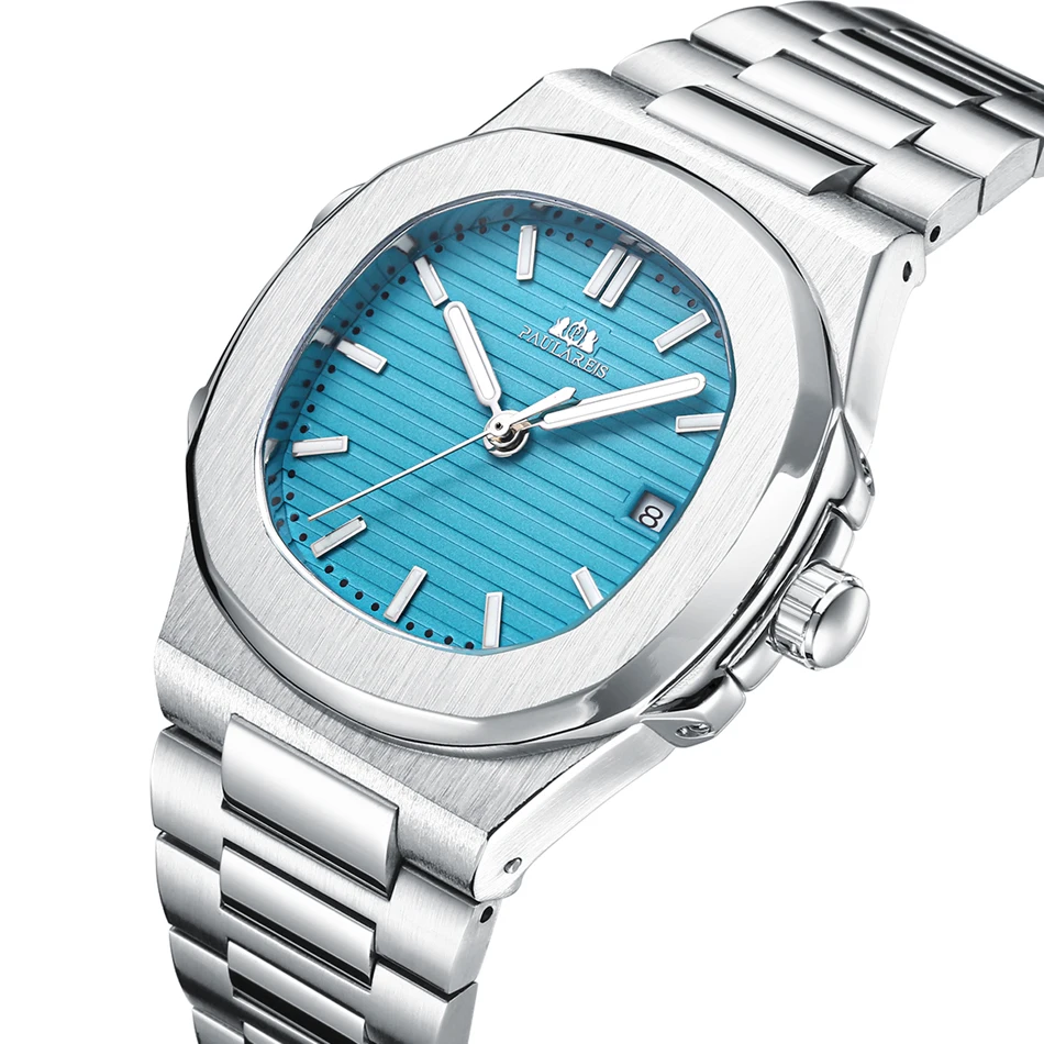 Automatic Self Wind Mechanical Luminous Stainless Steel Blue Grey Coffe Black White Dial Simple Business Men Watch Mechanical Watch