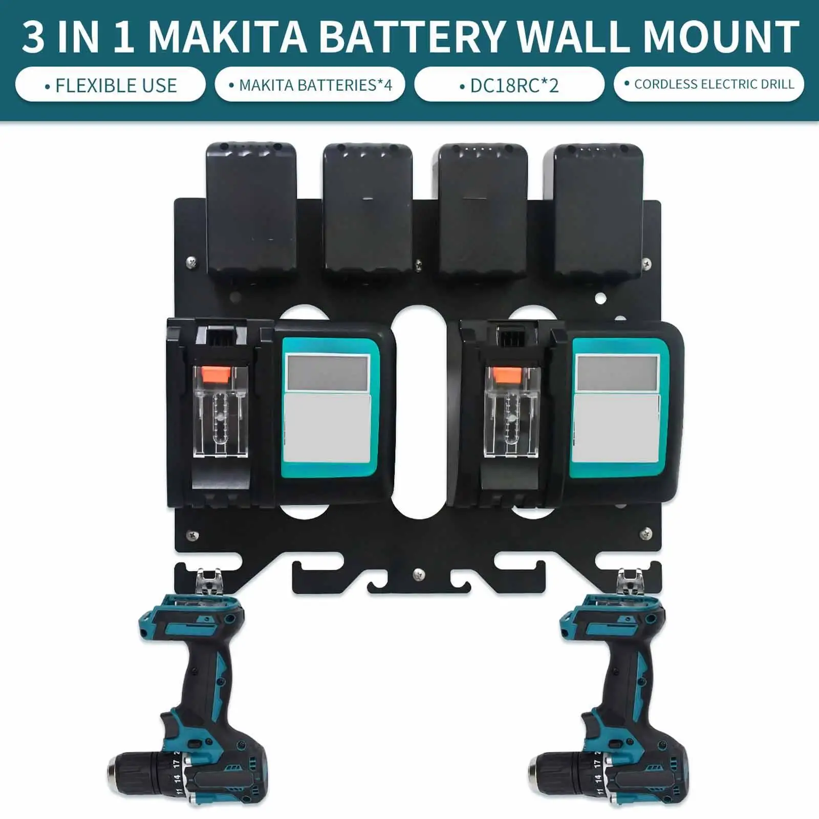 헤비 듀티 철제 벽걸이형 충전기 걸이, DC18 시리즈 배터리 차고 정리용 수납..