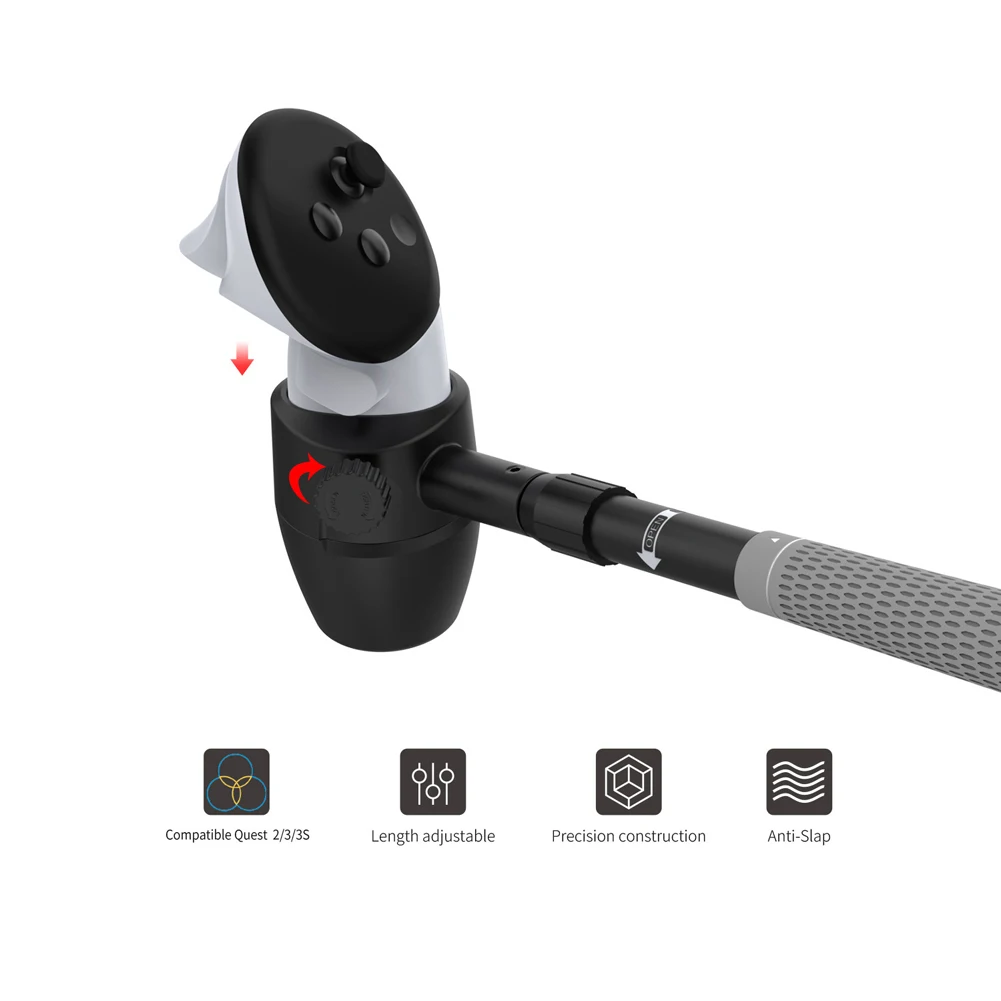 Golf Club Attachment Non-Slip VR Golf Handle Grip 80 Degree Keep Tracking for Meta Quest 3S/Quest 3/Quest 2 Controller