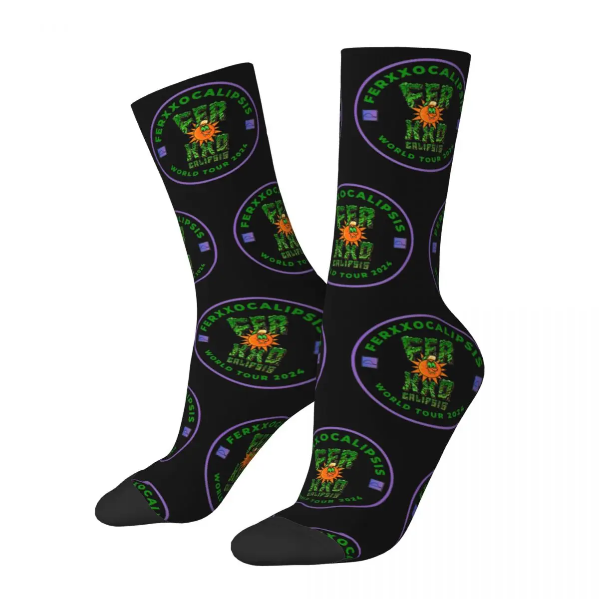 

FERXXOCALIPSIS WORLD TOUR 2024 Feid Ferxxo Collage Design Theme Crew Socks Merch for Men Women Breathable Sock