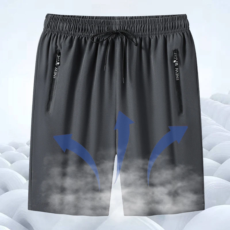 Outdoor Shorts Men Zippered Pocket Shorts Men's Knee-length Ice Silk Beach Shorts with Zipper Pockets Drawstring for Holiday 3