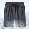 Outdoor Shorts Men Zippered Pocket Shorts Men's Knee-length Ice Silk Beach Shorts with Zipper Pockets Drawstring for Holiday 3