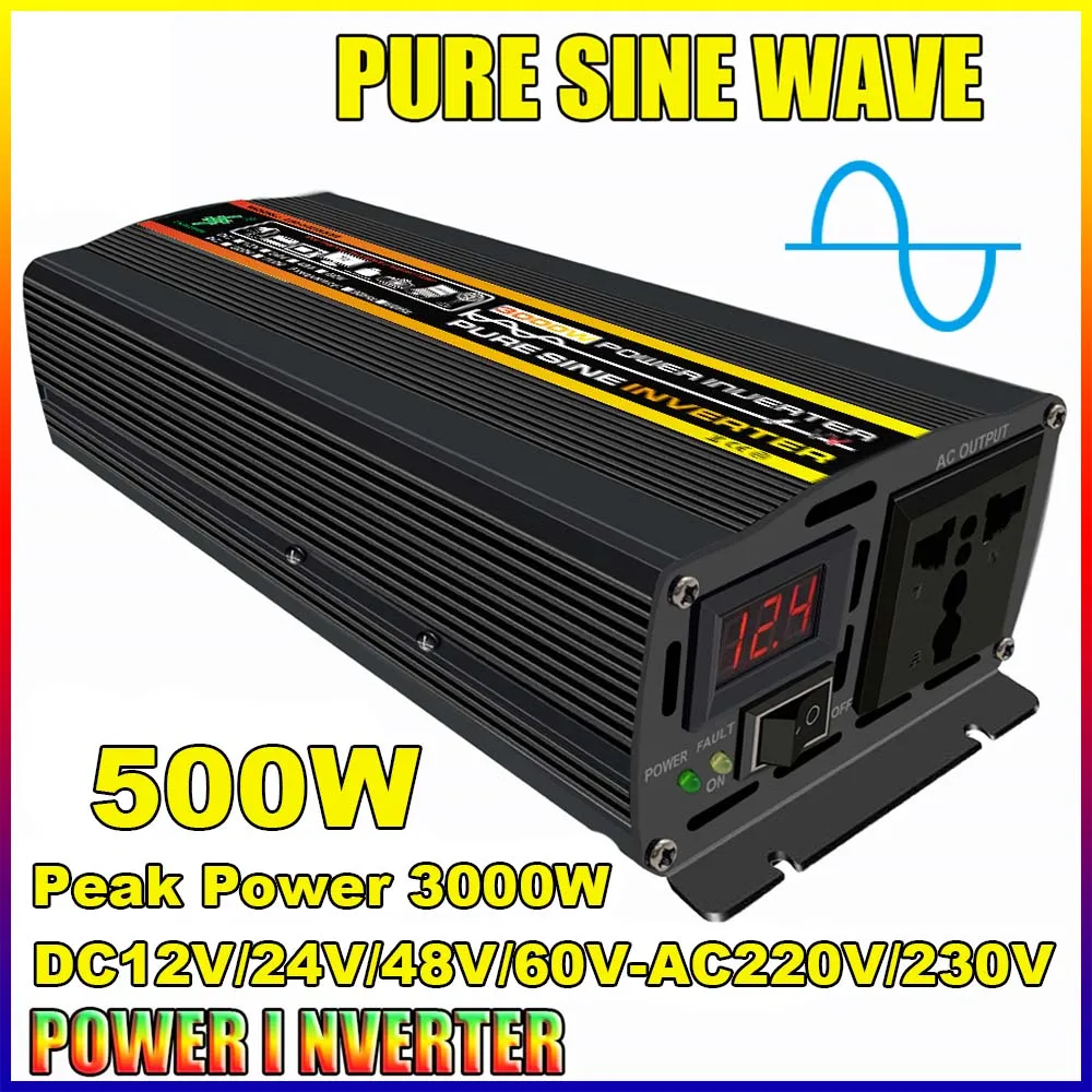 

Pure Sine Wave Inverter 500W / 3000W DC 12V 24V to AC 220V 230V Car Solar Home Power Converter Transformer 50Hz 60Hz Voltage