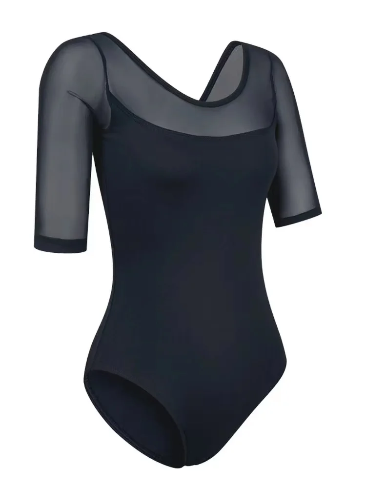 

Ballet dancer's clothing sexy trench coat mesh high collar middle sleeve gymnastics