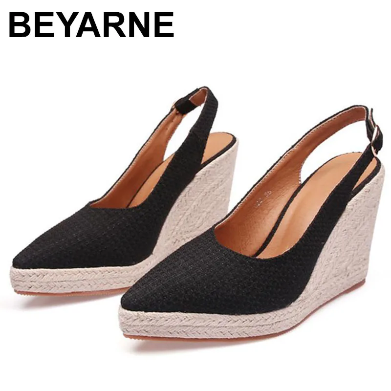 

New Design Women Wedge Espadrilles Shoes Pointed Toe Pumps High Heels Platform Office Lady Shoes Wedding Party