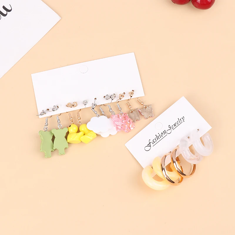 Colorful Earrings Set Cute Animal Butterfly Heart Dangle Earrings Set For Women Girls Geometric Earring Trendy Jewelry Gift