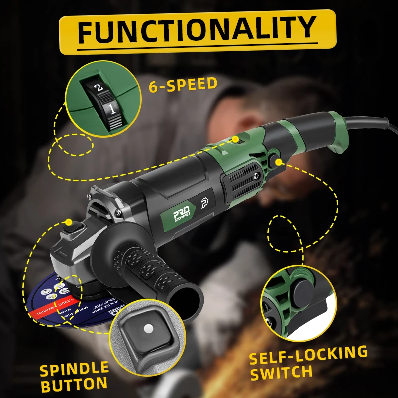 1000W Angle Grinder 230V Variable Speed Grinder for Multi-Material Household Processing Power Tools with Case by PROSTORMER 3