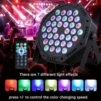 RGB 36LED Stage DJ Light DMX512 Sound Activated Remote Control Flat Par Uplight for Christmas Wedding Club Show Party Wedding
