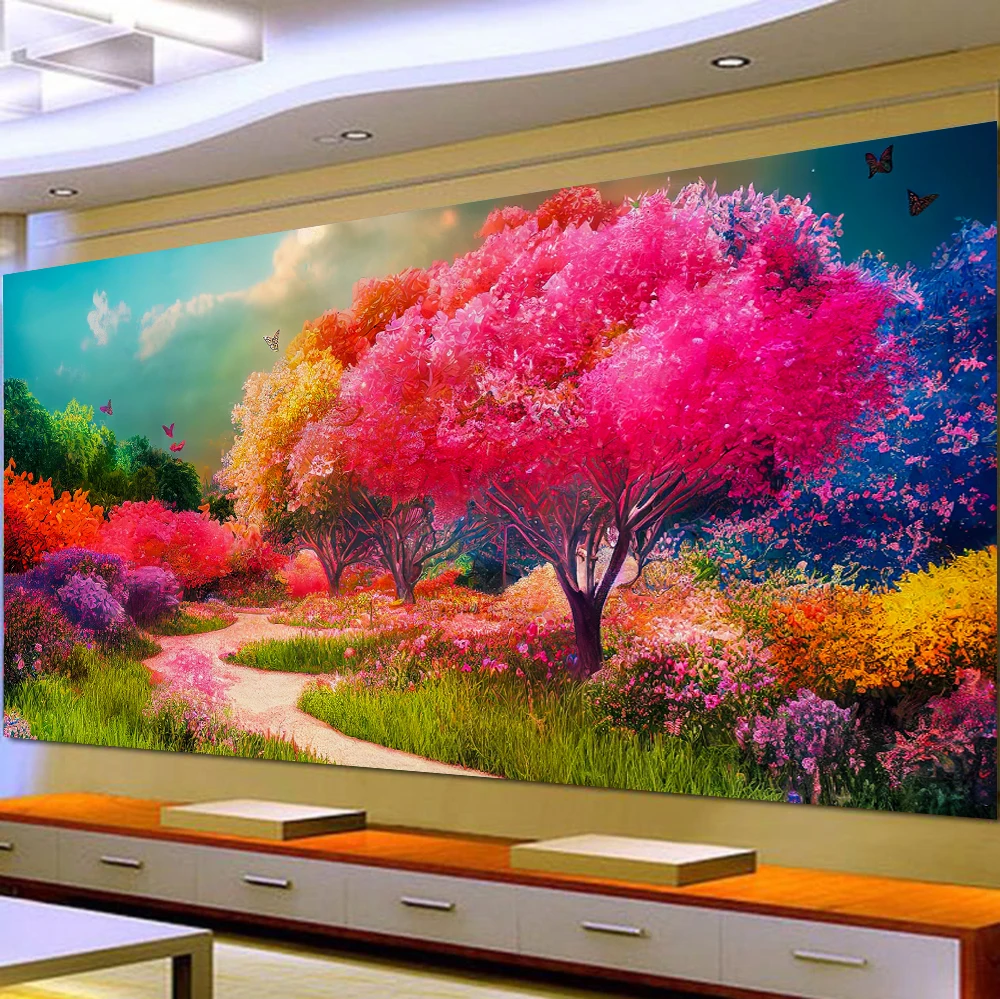 

Landscape Diamond Painting for Home Decor, 5D DIY Large Diamond, Tree Wall Art, Full Round Drill, Embroidery, Cross Stitch