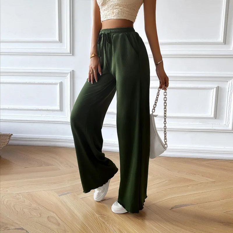 Women's Loose Casual Wide Leg Pants Temperament Commuting Basic Summer New 2024 Women Pocket Design Fashion High Waist Trousers