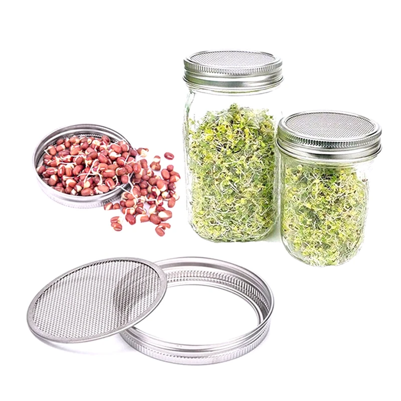 Stainless Steel Jar Sprouting Lids Seed Sprouting Lid Wide Mouth Mason Jar Lid Mesh Screen Strainers Filter Sprouter Germinator