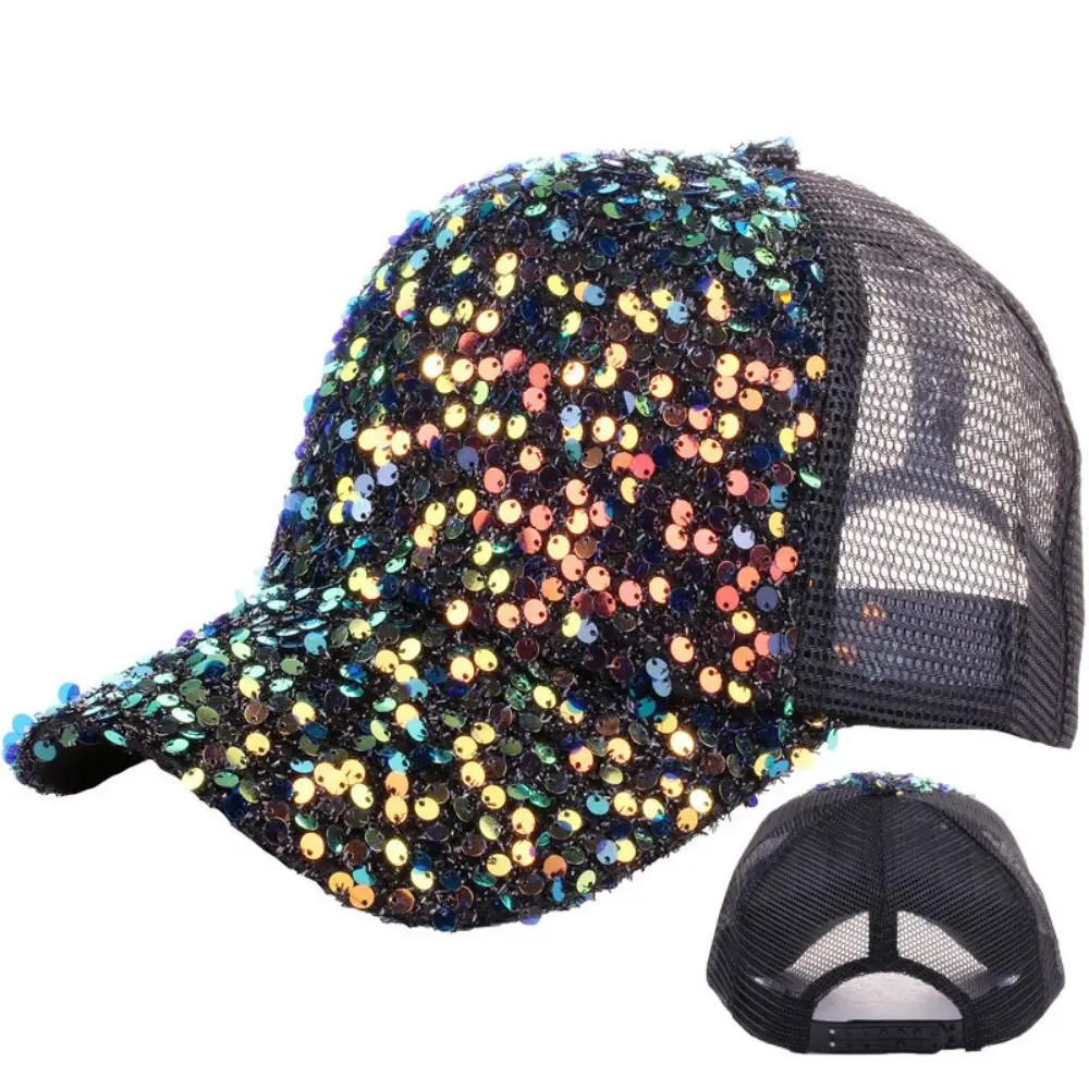 

Adjustable Sequins Baseball Caps Vintage Cotton Breathable Shiny Mesh Cap Luxury Net Baseball Hats For Women Girls