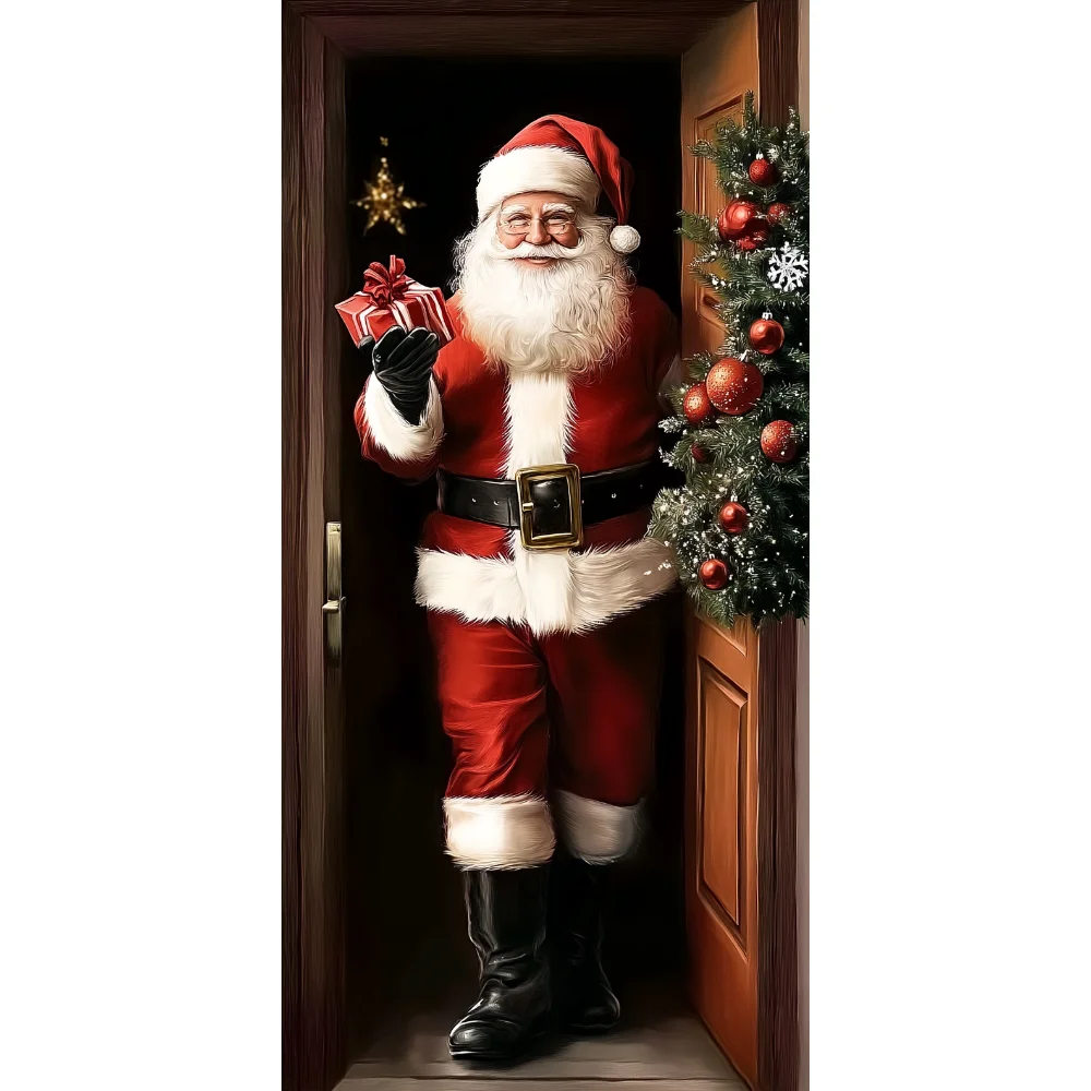 Weihnachtsmann Öffnen Sie die Tür Banner Türabdeckung Dekoration Polyester Frohe Weihnachten Winter Neujahr Urlaub Photo Booth Navidad – Detail 8