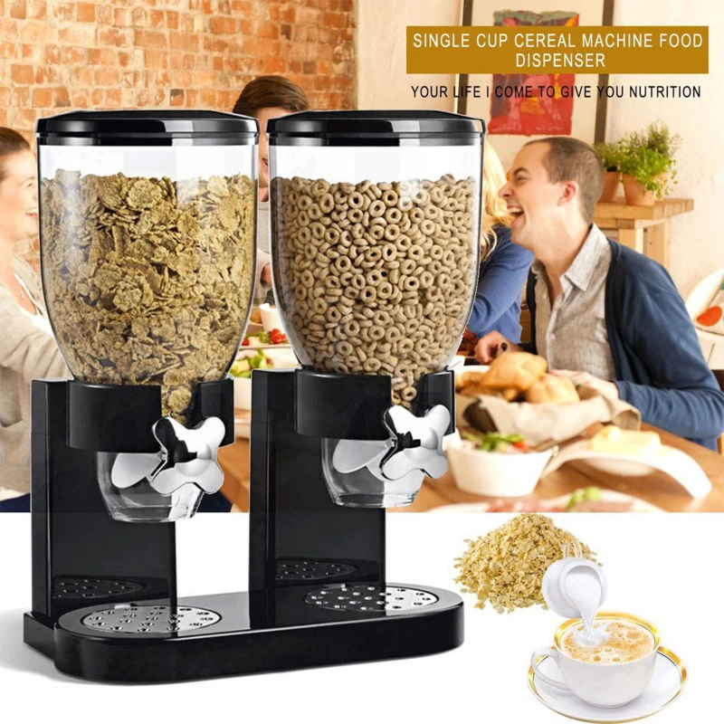 

Food Dispenser Breakfast Grain Cereal 2 Compartment Dispenser Oatmeal Storage Jar Snack Storage Jar Kitchen Storage Bin