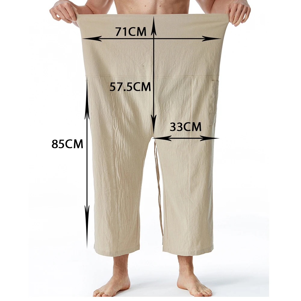 2023 Linen Summer Thai Fisherman Wrap Pants Cotton Men Women Loose Yoga Medieval Japanese Samurai Pants Unisex Kimono Trousers 6