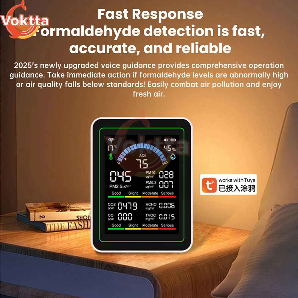 Tuya WiFi 10-in-1 Air Quality Detector CO2 Monitor PM0.3 PM1.0 PM2.5 PM10 Formaldehyde Detector Temperature and Humidity Meter