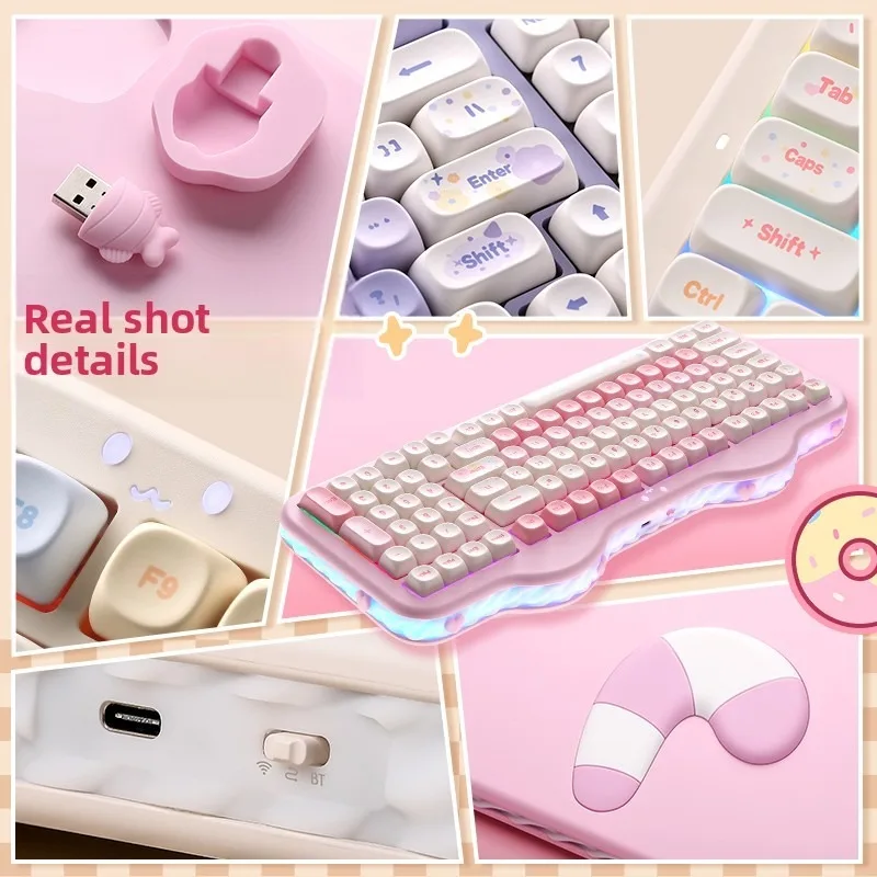 YUNZII C98 기계식 키보드 98 키 무선 트라이 모드 블루투스 2.4G 핫 스왑 RGB Mac PC용 미적 사무용 키보드