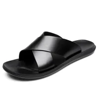 Sandales pour hommes pantoufles en cuir véritable marque de luxe mode chaussures plates pour homme décontracté antidérapant plage Sandalia Zapatos Hombre 2024 5