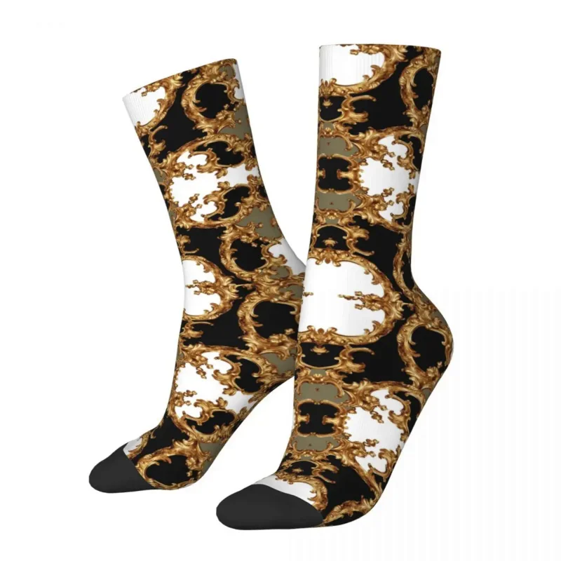 

Счастливые забавные мужские носки, повседневные Золотые декоративные симметричные носки в стиле барокко, греческие ключи, высококачественные женские носки на весну и зиму
