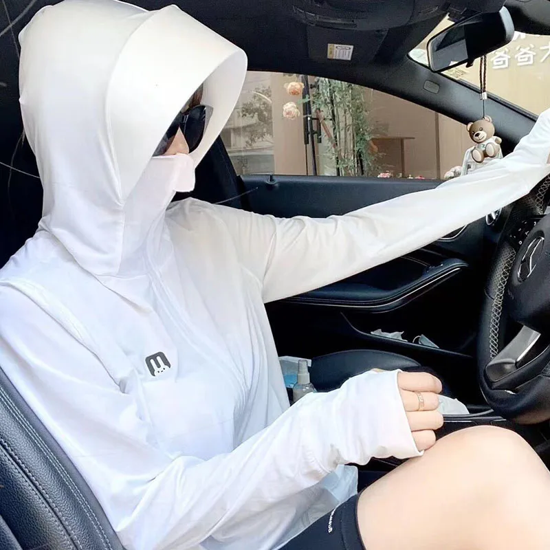 Women Sun-Protective Outdoor Sport Coat Suncreen Hat Ice Silk Sun Protection Clothing Anti UV Windbreaker With_voghion.com