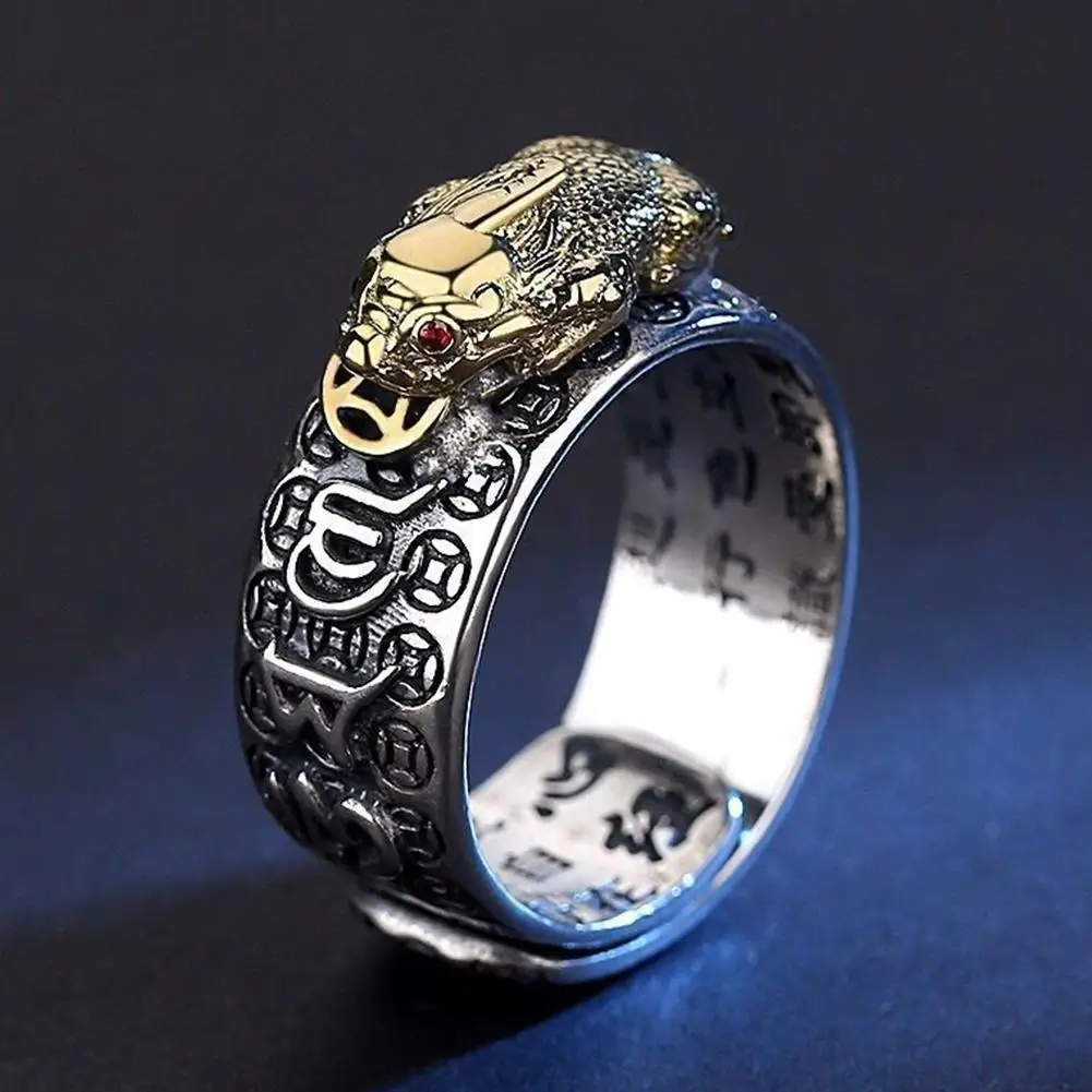 Chinese Feng Shui Silver Plated Adjustable Rings for Women Men Amulet Wealth Lucky Jewelry Birthday Gift