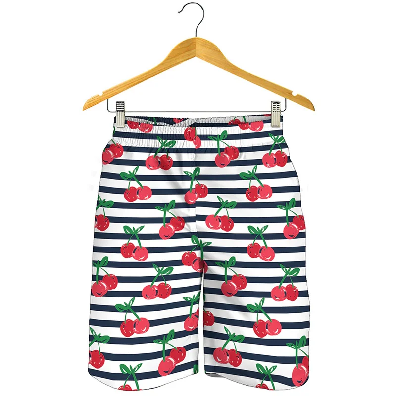 Fashion Cherry 3D Printed Beach Shorts Men Clothes Cartoon Fruits Pattern Swim Trunks Summer Streetwear Oversized Short Pants 3