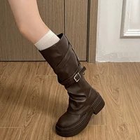 Vintage Thick Heel Women Knight Long Boots Fashion Slip On Knee High Booties Autumn Winter Shoes Zapatos De Mujer - Image 5