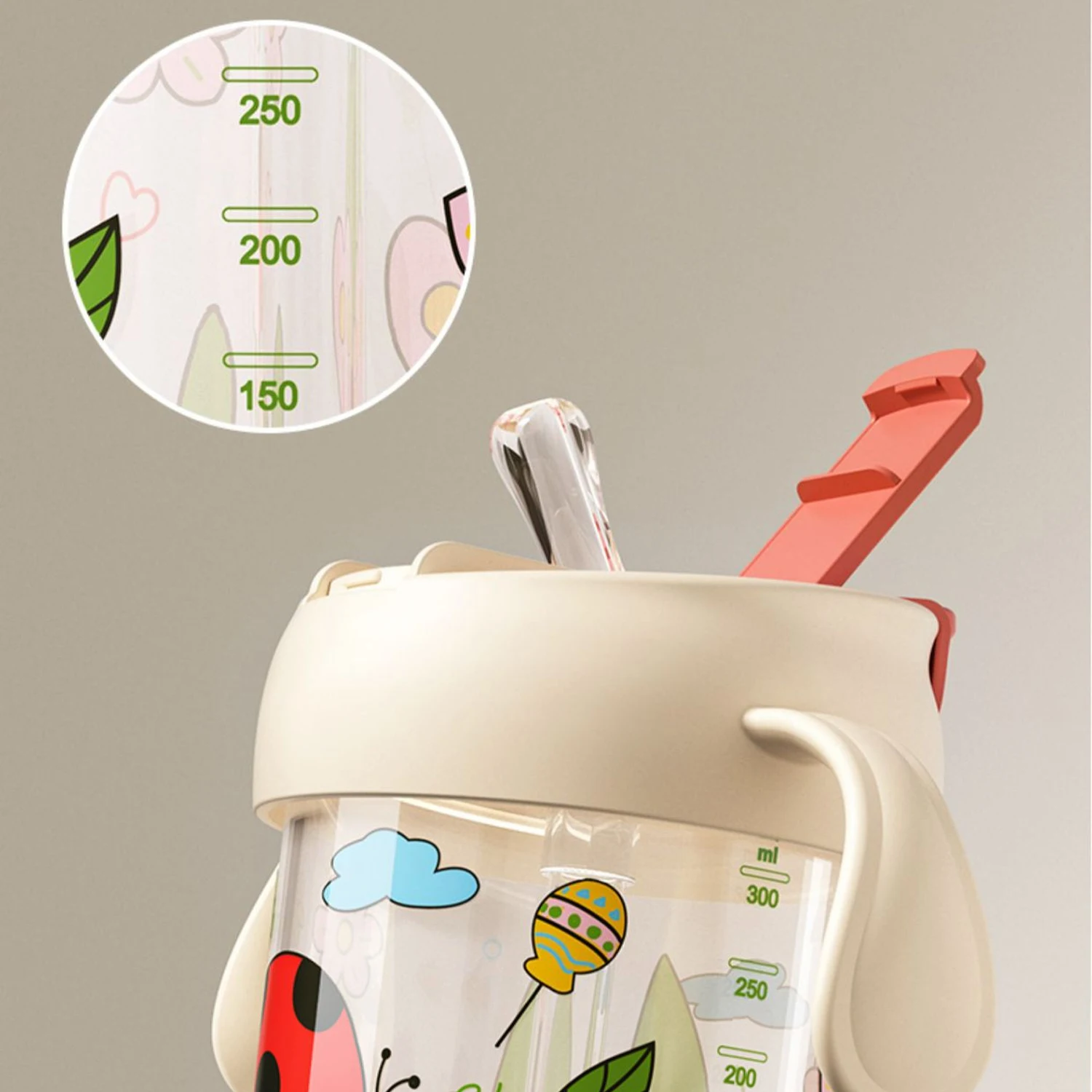 1PC Children's straw cup, PP multi-purpose baby cup with scale, direct drinking cup with handle, anti-fall and leak-proof