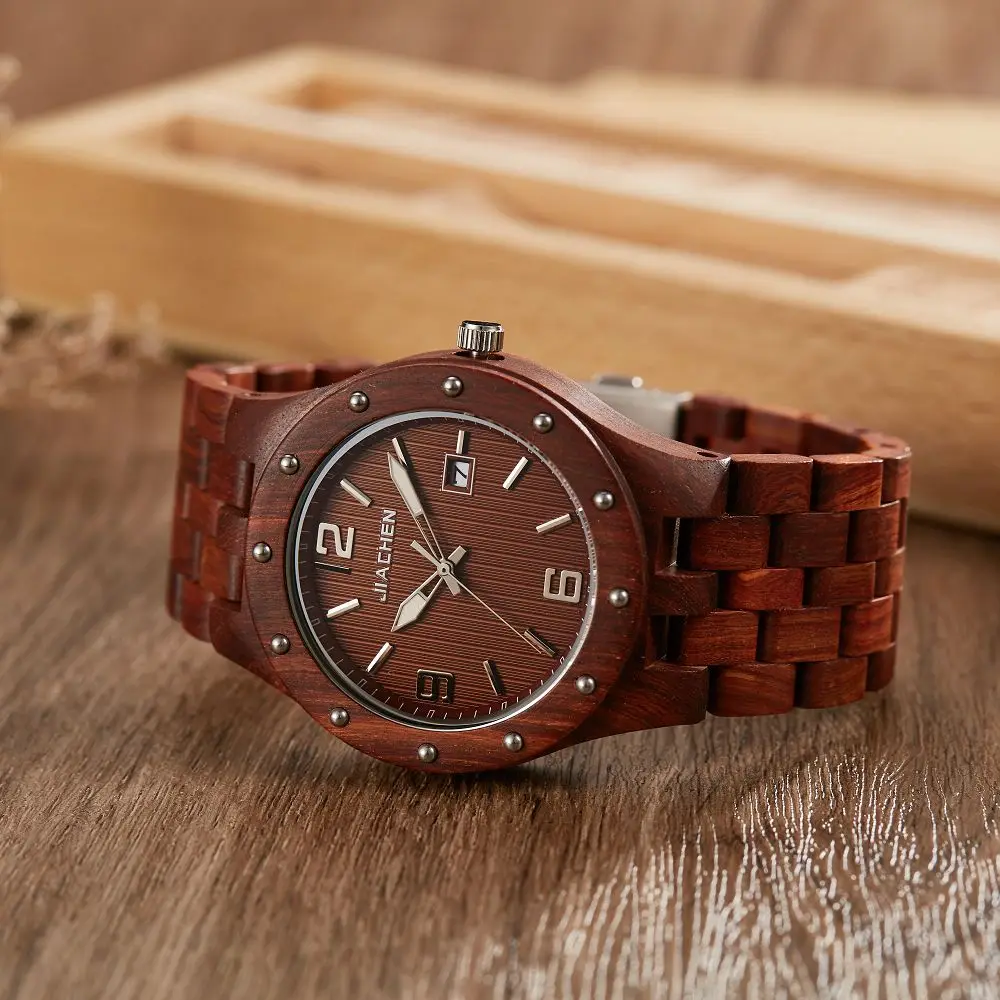 Marca de luxo Waterproof Wood Watch Homens Quartz Relógios De Madeira Banda Calendário Analógico Masculino Elegante Relógios de pulso relógio New 2023