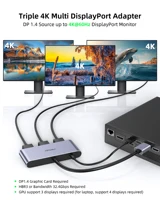Fairikabe Displayport To 3*DisplayPort Splitter Single 8K Dual 4K60Hz 1080p60Hz DisplayPort MST Hub For Monitors Windows PC - Image 3